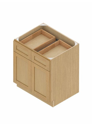 B36: Oak Shaker 36" 2 Drawers 2 Doors  Standard Base Cabinet