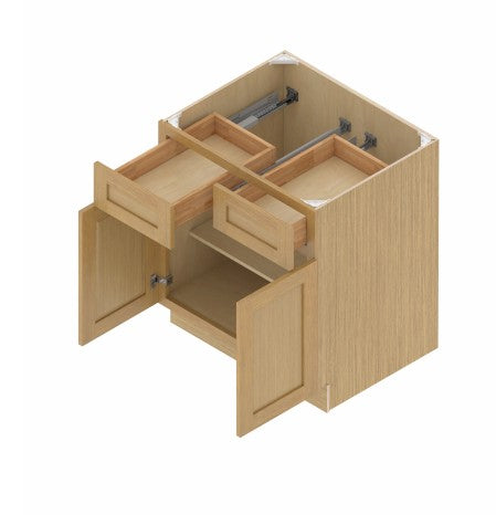 B42: Oak Shaker 42" 2 Drawers 2 Doors  Standard Base Cabinet