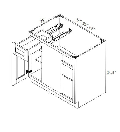 BLB39/42: Oak Shaker Base Blind Comer 39"W*24"D*34-1/2"H-1D-1DRA-1S