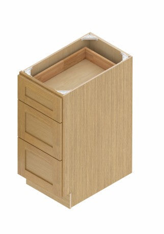DB36-3: Oak Shaker 36"  3 Drawers   Standard Base Cabinet