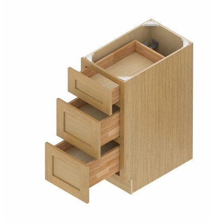 DB24-3: Oak Shaker 24"  3 Drawers   Standard Base Cabinet