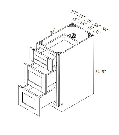 DB18-3: Oak Shaker 18" 3 Drawers Standard Base Cabinet