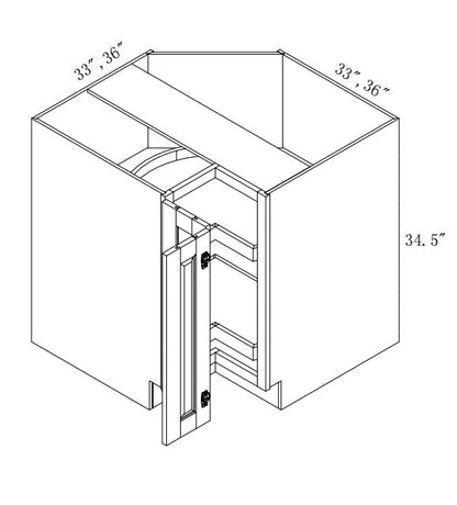 LSB3612: Oak Shaker 36" 2 Doors   Laze Susan Base Cabinet