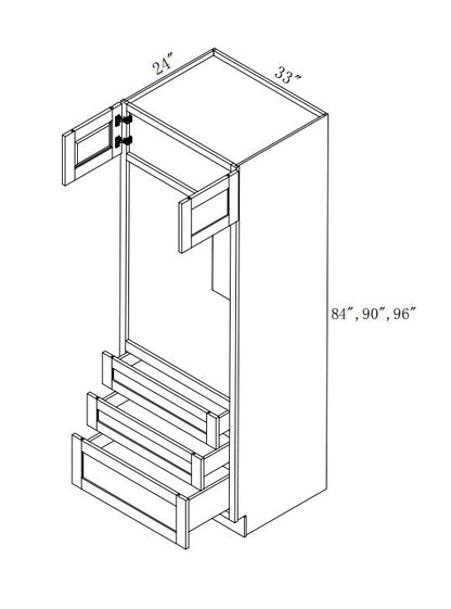 OC338424: Oak Shaker Oven Cabinet 33"W*84"H*24"D-2D-3DRA