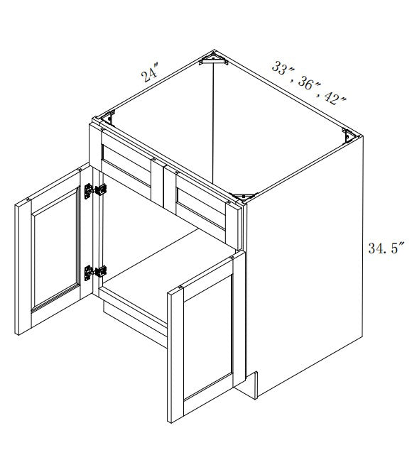SB36: Oak Shaker 36"  2 Headers 2 Doors  Sink Base Cabinet