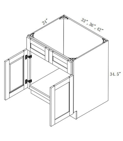 SB33: Oak Shaker 33"  2 Headers 2 Doors  Sink Base Cabinet