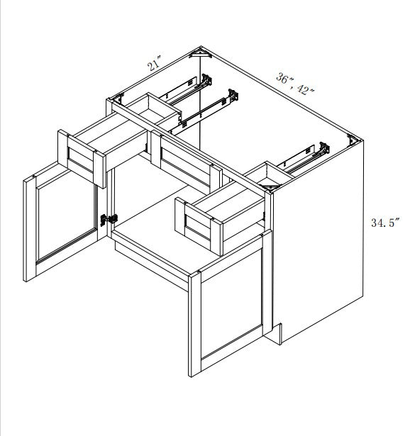 VCSB4221: Oak Shaker Vanity Drawers Combination Sink Base Cabinet  42"W*21D*34-1/2"H-2D