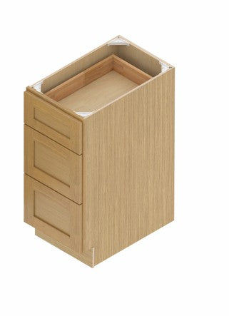 VDB18-3: Oak Shaker 18"  3 Drawers   Vanity Drawer Base Cabinet