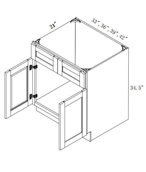 VSB36: Oak Shaker 36"  2 Headers 2 Doors   Vanity Sink Base Cabinet
