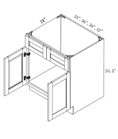 VSB39: Oak Shaker 39"  2 Headers 2 Doors   Vanity Sink Base Cabinet