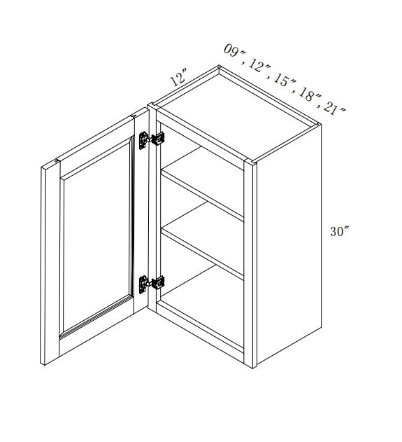 W1830:  Oak Shaker Wall 18"W*30"H*12"D-1D-2S