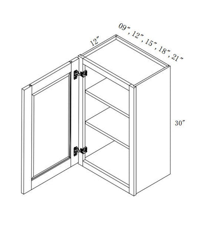 W0930:  Oak Shaker Wall 9"W*30"H*12"D-1D-2S