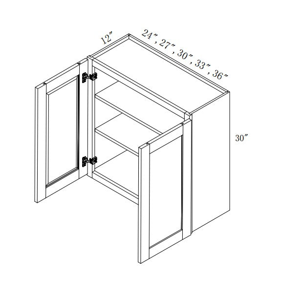 W2430:  Oak Shaker Wall 24"W*30"H*12"D-2D-2S