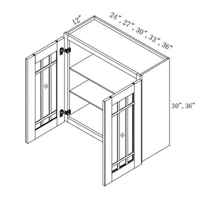 W2736/GD:  Oak Shaker Wall 27"W*36"H*12"D-2D-2S/ Glass Door