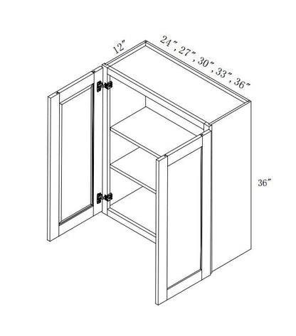 W2736:  Oak Shaker Wall 27"W*36"H*12"D-2D-2S
