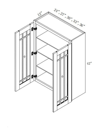 W2440/GD: Oak Shaker Wall 24"W*40"H*12"D-2D-3S/ Glass Door