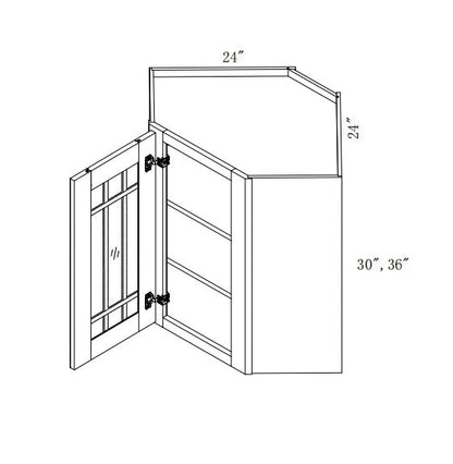 WDC2430/GD: Oak Shaker Wall Diagonal Cabinet 24"W*30"H*24"D-1D-3S/Glass Door